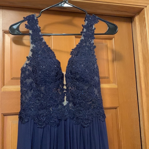Navy Blue Sherri Hill Prom Dress - Picture 4 of 6